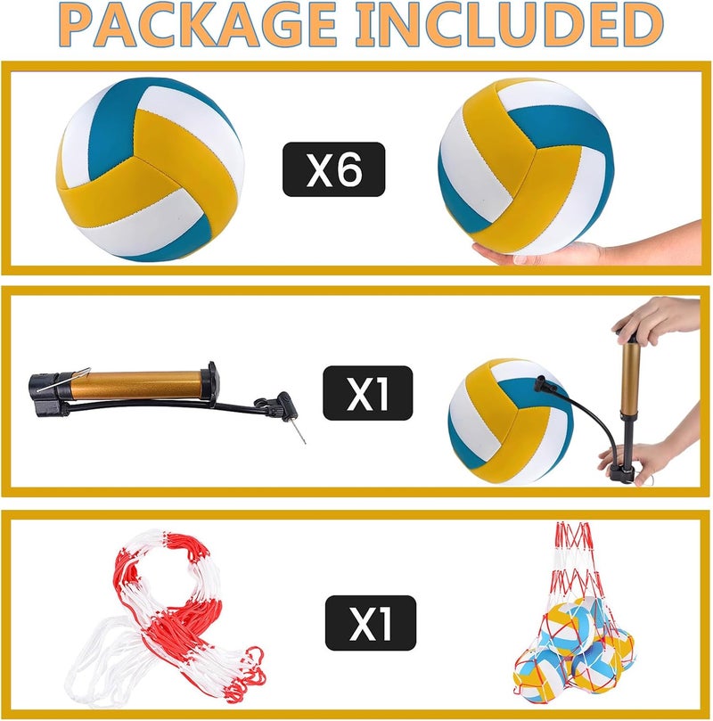 HYPGARD 6 Pack Volleyballs Official Size 5, Waterproof Soft Bulk Recreational Volley Balls with Pump and Net Bag for Indoor Outdoor Beach Sand Water Pool Game Training Match for Teenager Beginner - Image 2